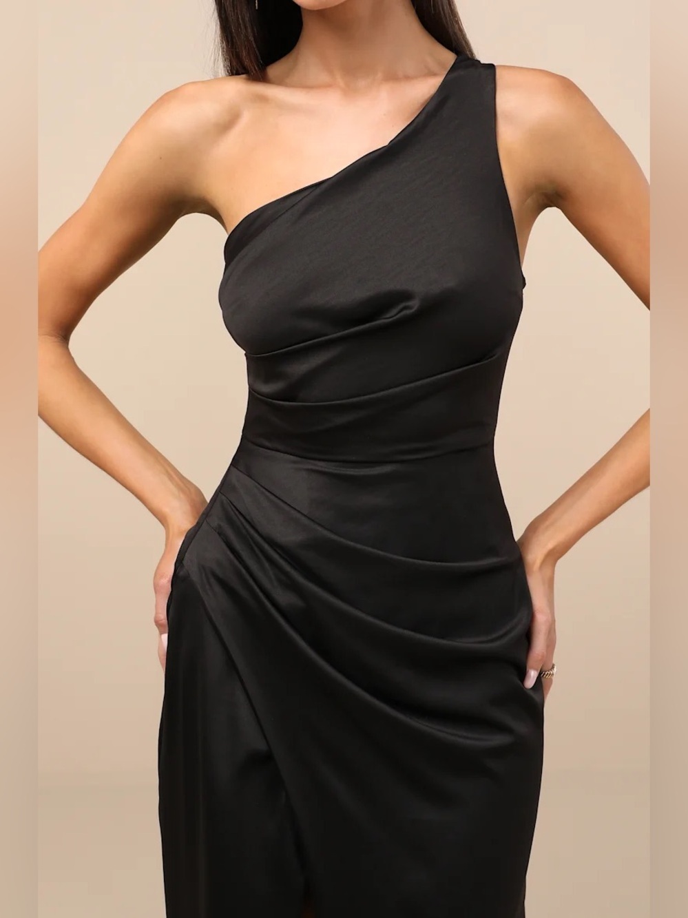 Lulus Dreaming of Elegance Black Satin One-Shoulder Maxi Dress - Picture 5 of 12